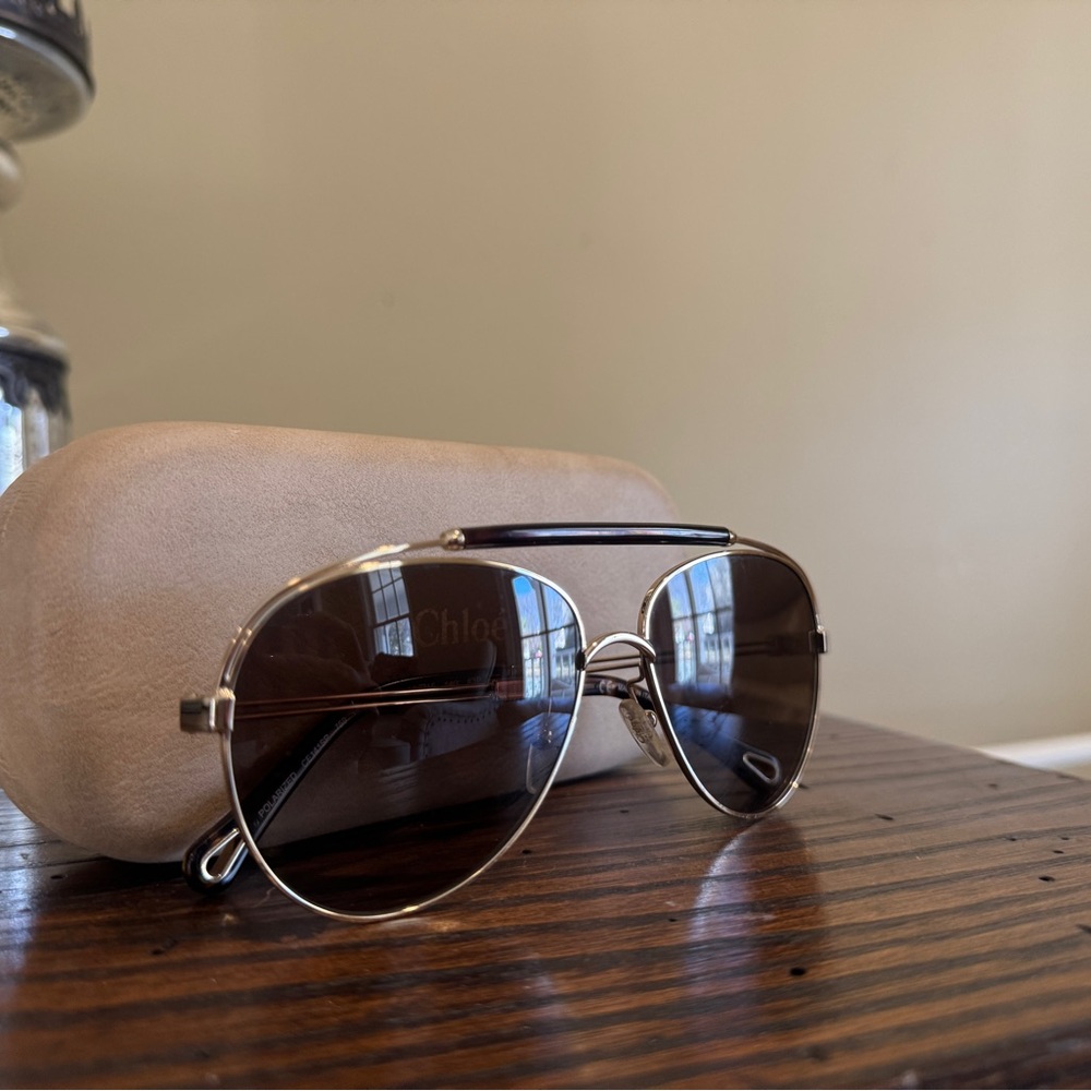 Chloe Reese Gold/Havana Aviator Sunglasses - Picture 3 of 7